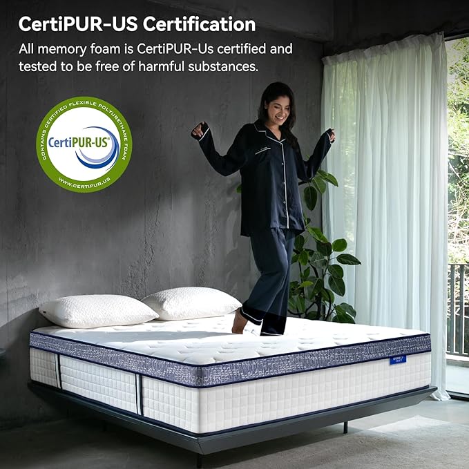 King Size Mattress, 16 Inch Hybrid King Mattress in a Box, Memory Foam Individual Pocket Springs, Medium Firm Comfort, Motion Isolation, Ideal for All Sleep Positions, CertiPUR-US Certified