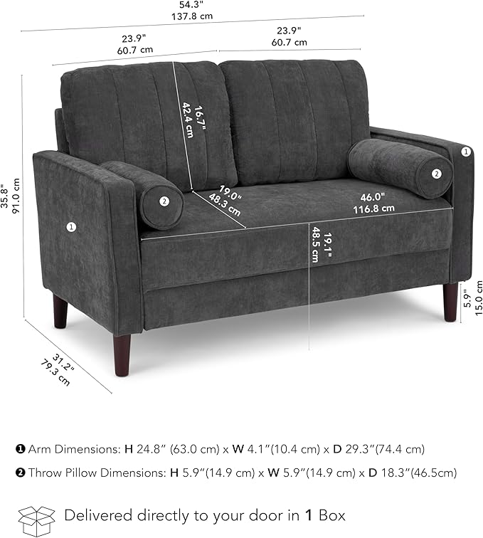Bush Home 54-inch Loveseat, Living Room Furniture, Max Collection, Iron Gray Chenille Fabric