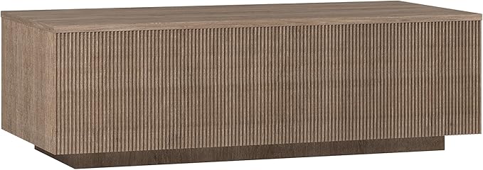 Henn&Hart 48" Fluted Rectangular Low-Profile Coffee Table with Ribbed Sides for Living Room, Family Room, or Office, Weathered Gray