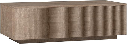 Henn&Hart 48" Fluted Rectangular Low-Profile Coffee Table with Ribbed Sides for Living Room, Family Room, or Office, Weathered Gray