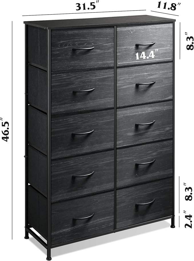 WLIVE Tall Dresser with 10 Drawers, Dressers & Chest of Drawers, Dresser for Closet, Bedroom, Hallway, Living Room, Entryway, Black - Image 3