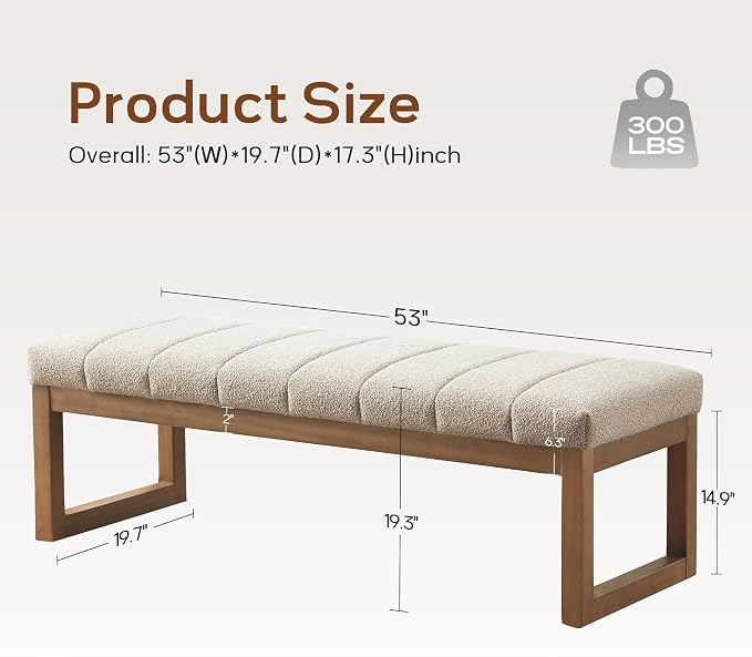 Zihanhome 52.7" Bedroom Bench for End of Bed, Modern Upholstered Teddy Fabric Entryway Bench & Dining Bench, Footrest Stool Bench with Solid Wood Frame for Bedroom, Living Room (Camel) - Image 3