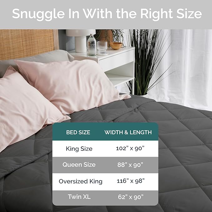 Cooling Comforter Oversized King – Lightweight All Season Down Alternative Duvet Insert, Hypoallergenic Plush Fill, 100% Viscose from Bamboo Cover - Charcoal, 116"x 98"