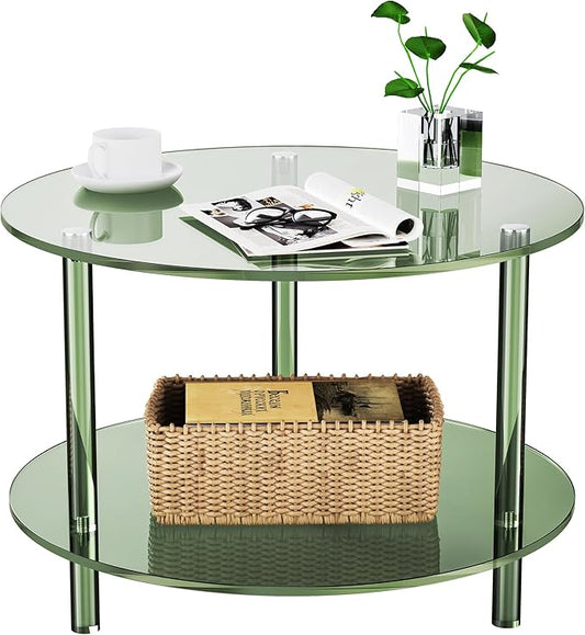 Acrylic Coffee Table, Small Round Modern Coffee Table for Living Room, Green