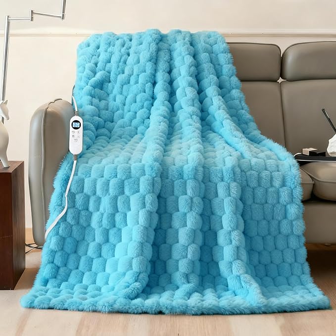 Eastsora Heated Blanket Flannel Throw Blanket, 50"X 60" Electric Heating Blanket with ETL & FCC & 12 Heating Levels & Auto Shut Off，Machine Washable (Blue, Single - 50" x 60")