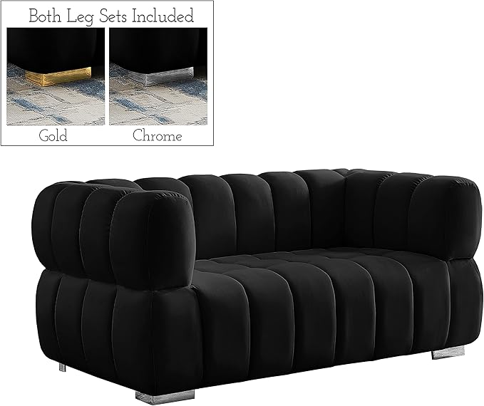 Meridian Furniture 670Black-L Gwen Collection Modern | Contemporary Velvet Upholstered Loveseat with Deep Biscuit Tufting