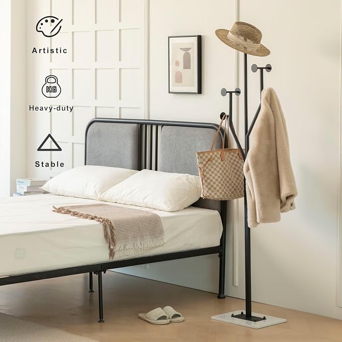 JIAYUEJU Heavy Duty Coat Rack Tree-shaped Metal Freestanding Coat Tree with Sturdy Marble Base Corner Coat Rack for Bedroom Entryway Hallway 14.96 x 10.24 x 68.9 Inches (Black) - Image 2