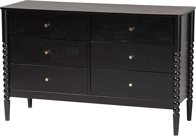 Baxton Studio Lucera Bobbin Wood Bedroom Set, 5-Piece, Full, Black