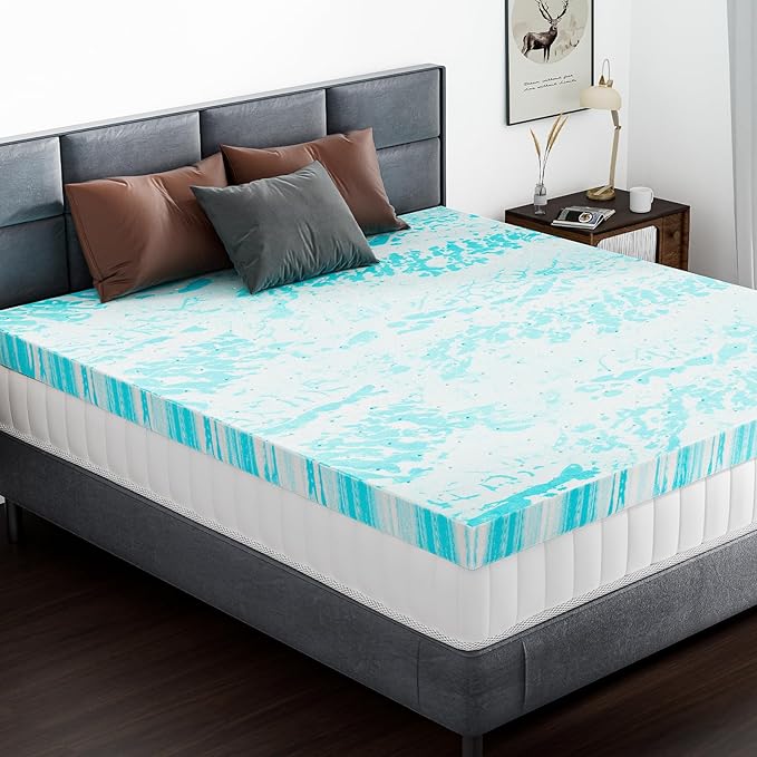 DUMOS Memory Foam Mattress Toppers Twin XL Size, 2 Inch Thick Mattress Pad Cooling Gel Infused Soft Comfy Breathable for Sleeper Sofa Couch RV Camper, CertiPUR-US Certified, Blue