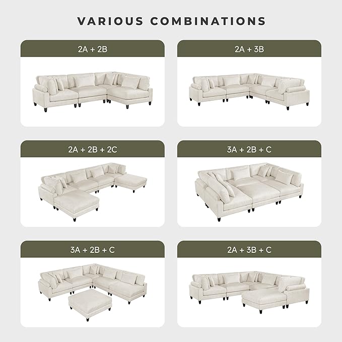 Lexicon Modular Sectional Sofa for Living Room, Microfiber Upholstery Armless Chair with Pillow, Units of Modular Sectional Couch, Upholstered Chair for Customizable Sectional Sofa Couch, Beige