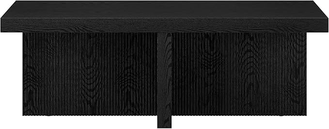 Henn&Hart 44" Fluted Rectangular Wood Pedestal Low-Profile Coffee Table with Ribbed Pedestal Base for Living Room, Family Room or Office, Natural Black