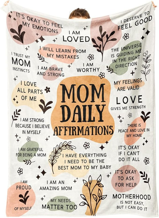 BaubleDazz First Mothers Day New Mom Gifts Blanket, Mama Daily Affirmations, Postpartum Pregnancy Gift for First Time Moms, Mommy to Be, Mama, New Mom Essentials, Birthday Gifts for Moms(80" x 60")
