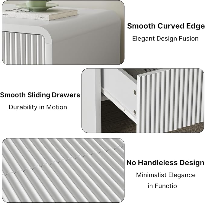Set of 2 Curved Nightstand with 2 Drawers, Wooden Bedside Table with Push to Open Storage, Modern End Table for Bedroom, White - Image 5