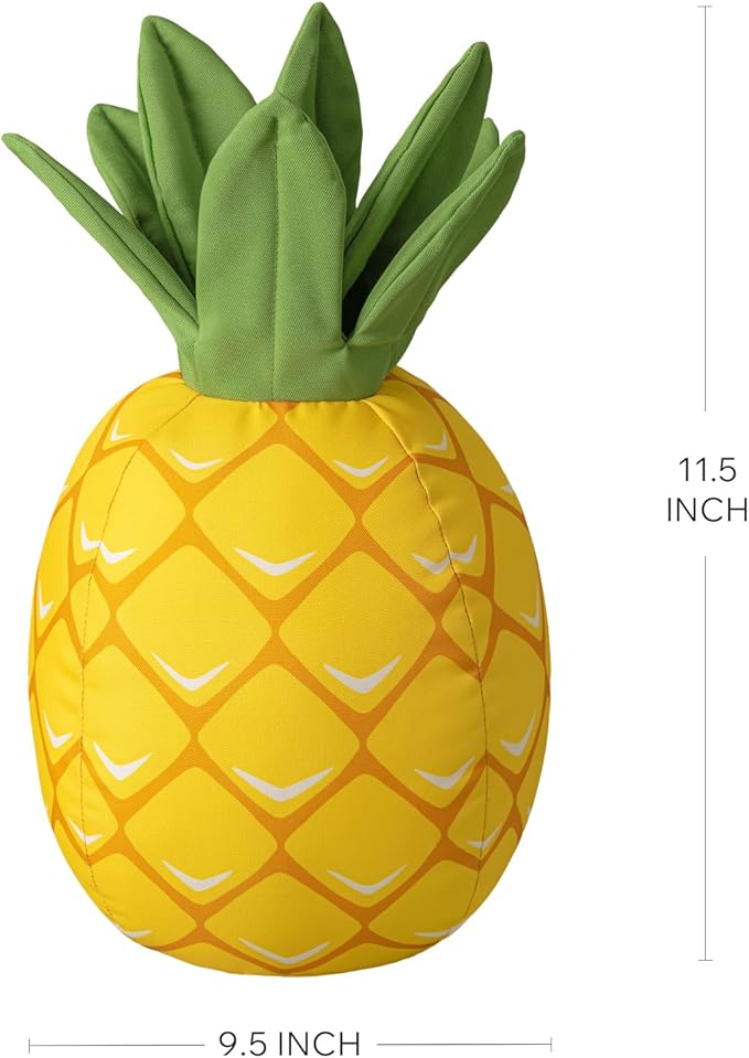 Phantoscope Fruit Outdoor Shaped Pillow Series Pineapple Shaped Waterproof Outdoor Throw Pillow with Leather Trim, Home Decor Cushion for Patio, Pool, Yellow and Green, 11.5 x 9.5 inches