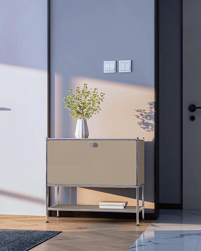 Metal Sidetable with Flap Door, 27.5" Height - DIY Modern Furnishing for Home, Office, Foyer, Bedroom - Night Stand, Book Shelf, Bookshelf, Cube Storage Organizer, Bedside Table (Taupe) - Image 7