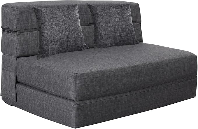 Queen Size Folding Sofa Couch Memory Foam with 2 Pillows Sleeper Chair Lazy Couch Triple Futon Convertible Guest Beds, Washable Cover, Dark Gray