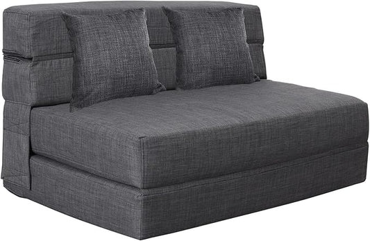 Queen Size Folding Sofa Couch Memory Foam with 2 Pillows Sleeper Chair Lazy Couch Triple Futon Convertible Guest Beds, Washable Cover, Dark Gray