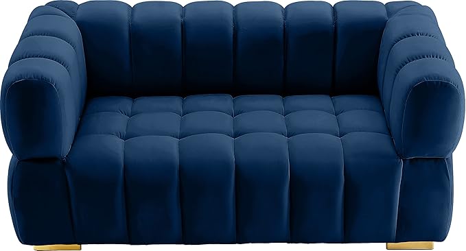 Meridian Furniture 670Navy-L Gwen Collection Modern | Contemporary Velvet Upholstered Loveseat with Deep Biscuit Tufting