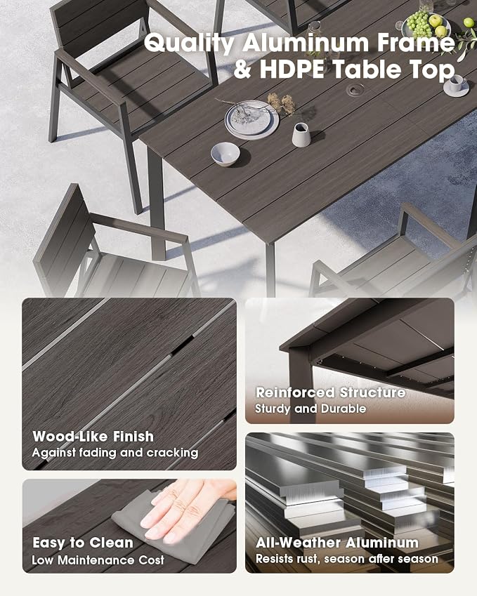 Outdoor Dining Chiars Set of 2, Aluminum Patio HDPS Outdooor Dining Chiars, All Weather Patio Furniture Set (Charcoal) - Image 5