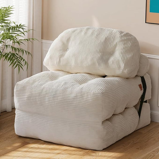 Folding Sofa Bed, Convertible Chair Bed with Back Support and Pillow Futon,Foldable Boneless Chair for Living Room/Guest Use/Home Office, Foldable Couch for Adults, Beige