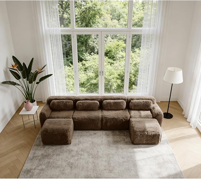 149" Modular Sectional Sofa, Modern Sectional Couch, U-Shape Boneless Couch for Living Room Apartments Bedroom, 32D High Density Sponge Lounge Sofa, No Assembly Required, Chocolate