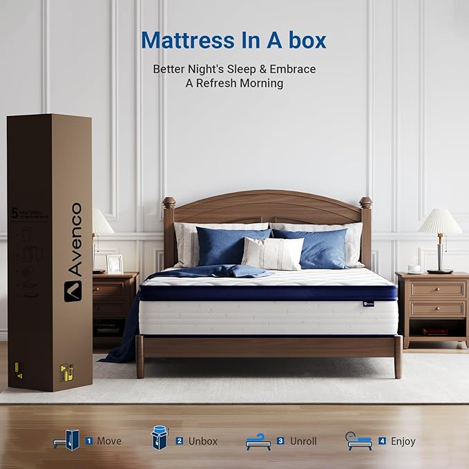 Avenco Full Mattress, 12 Inch Hybrid Full Size Mattresses in a Box, Colchones Full Size with Comfort Foam and Pocket Coils for Pressure Relief Motion Isolation