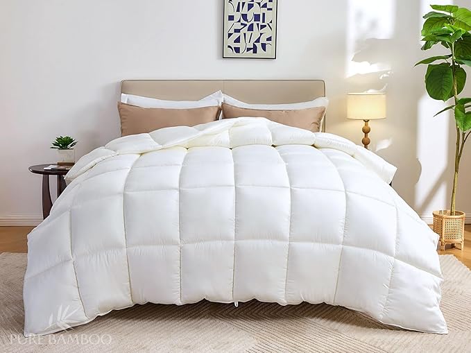 Pure Bamboo Duvet Insert Twin Size (68x86 in) - Ultra Soft Quilted Duvet Insert with 8 Corner & Side Loops, Double Stitching, Satin Piping - Luxuriously Soft (Twin, Heavyweight)