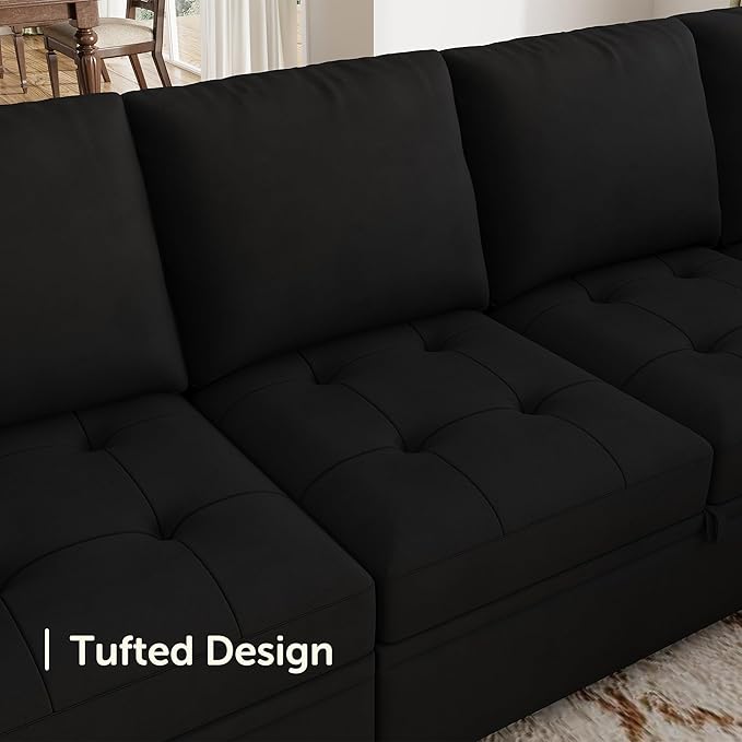 HONBAY Modular Sleeper Sofa with Pull Out Bed Sleeper Loveseat Convertible Sectional Couches for Living Room,Velvet Black