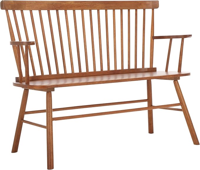 SAFAVIEH Home Collection Addison Farmhouse Honey Solid Wood Windsor Spindle Loveseat Bench