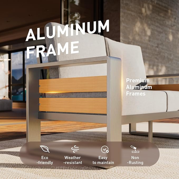 Aoxun Aluminum Outdoor Patio Furniture Set, 2 Seats Metal Sectional Patio Furniture, Modern Outside Sectional Set for Backyard, Armchair ×2, Dark Grey & Dark Grey