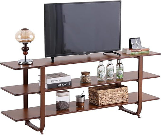 Tiita Wooden TV Stand for 65 Inch TV, Modern Media Console Table with 3-Tier Storage Shelves, Long Entertainment Center for Living Room, Walnut TV Stand with Open Display Rack by TiitaHome