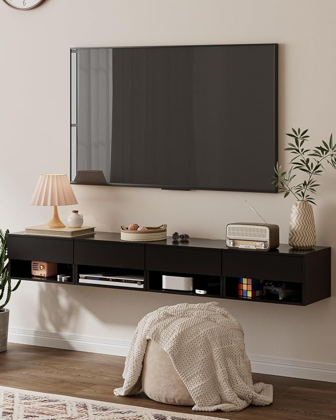 Floating Nightstand, Small Modern Floating Nightstand with Drawer, Floating Shelves for Bedroom, Bathroom (Black) - Image 7