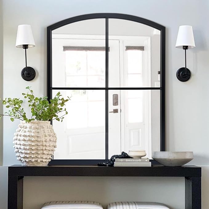 WAMIRRO Black Window Pane Mirror,Farmhouse Arched Grid Mirrors for Fireplace/Entryway/Hallway/Living Room 28"X36" by WAMIRRO