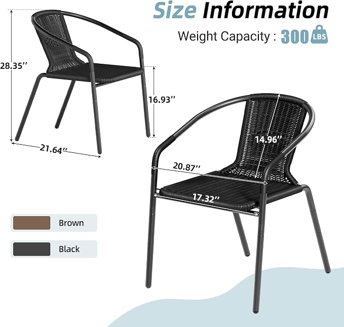 Amopatio Outdoor Dining Chairs Set of 4, Stackable Patio Chairs, Rattan Wicker Patio Chairs Set of 4, for Porch, Deck, Garden, Yard, Poolside, Bistro, Restaurant, Black - Image 3
