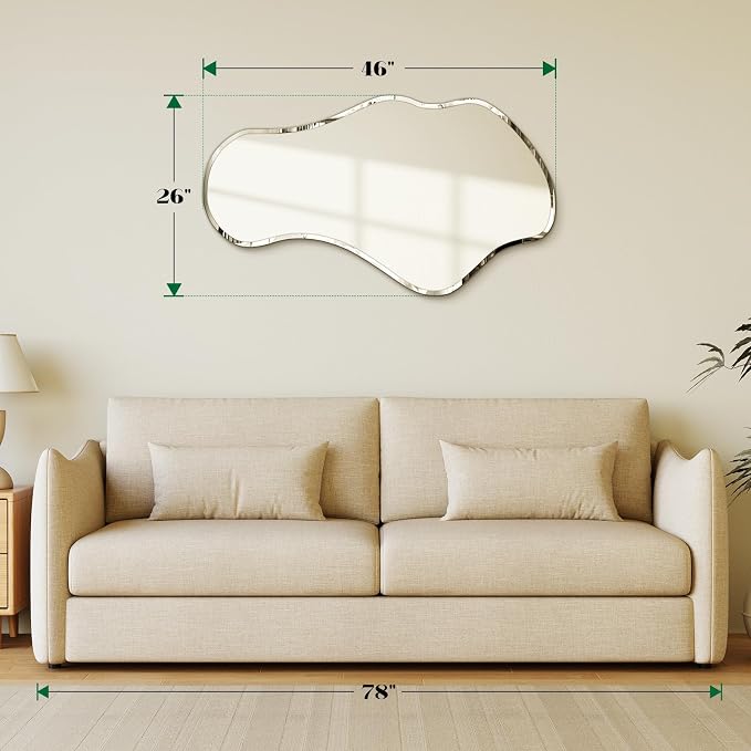 Irregular Wall Mirror, 26”x46” Asymmetrical Wall Mirror, Frameless Asymmetrical Mirrors for Bathroom Entry Way Bedroom Living Room - Image 3