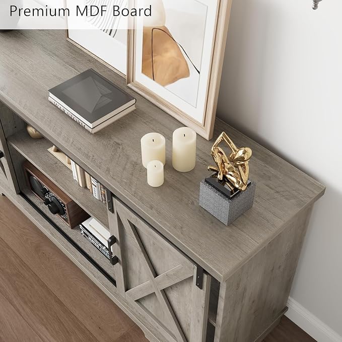 IDEALHOUSE Farmhouse TV Stand for 65 Inch TV, Entertainment Center with Sliding Barn Doors and Adjustable Shelves, TV Stand with Storage, Modern Storage Media TV Console for Living Room Bedroom, Grey - Image 5
