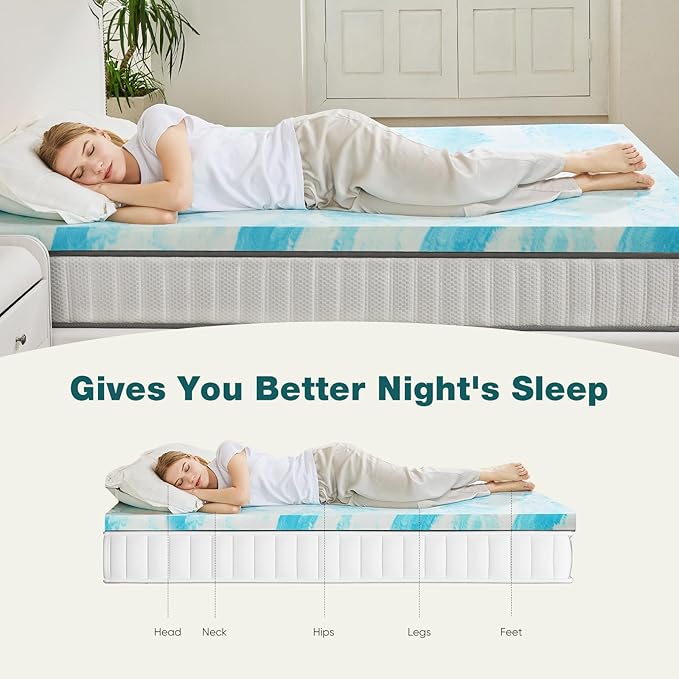 Mattress Topper Twin XL - 2 Inch Memory Foam Cooling Gel Infused Bed Topper for Back Pain, CertiPUR-US Certified