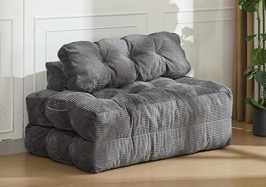 Folding Sofa Bed with Back Support, Convertible Sleeper Chair with Pilow Foldable Matress, Portable Fold Out Chair Bed Comfy Floor Sofa Lounge for Living Room Bedroom, Grey, Double