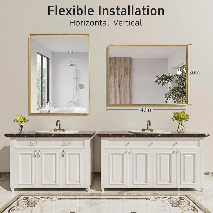 40x30 Inch Gold Bathroom Mirrors for Over Sink, Wall Mounted Mirror for Vanity Sink, Framed Wall Mirror, Rectangular Mirrors for Bathroom,Living Room, Bedroom Horizontal/Vertical - Image 5