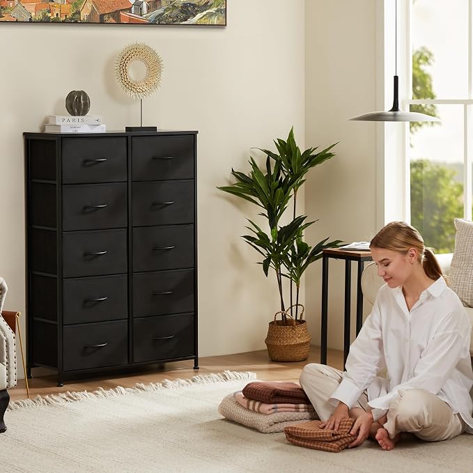 Sweetcrispy Tall Dresser for Bedroom, Drawer Dresser Organizer Storage Drawers with 10 Drawers, Chest of Drawers with Fabric Bin, Steel Frame, Wood Top for Bedroom, Closet, Entryway - Image 5