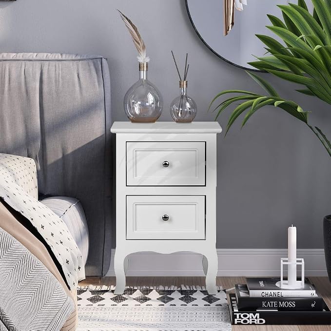 Bonnlo White Nightstand Set of 2, Nightstands with 2 Drawers, Bed Side Table/Night Stand, Small Nightstand for Bedroom, Small Spaces, College Dorm, Kids’ Room, Living Room, Wood, 16W x 12D x 24H - Image 2