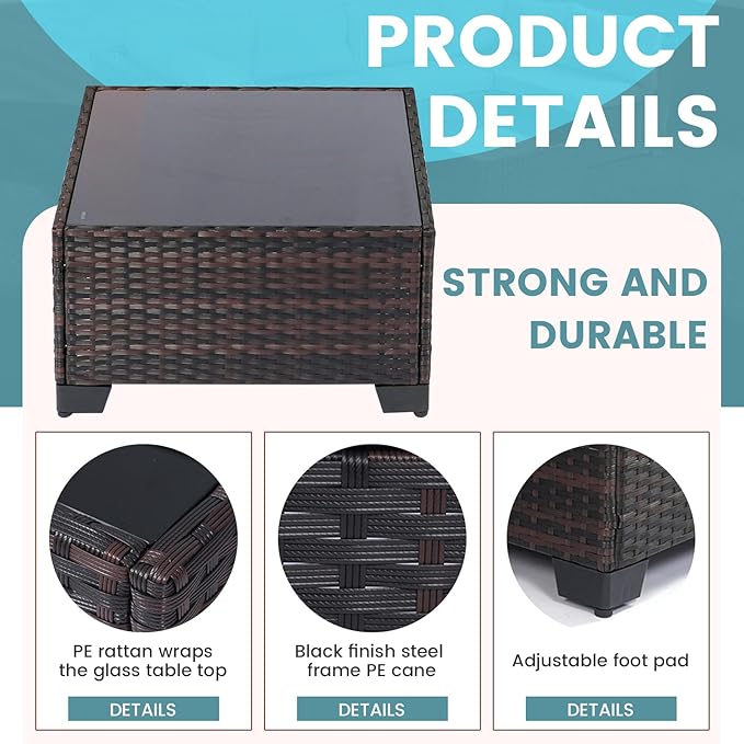 CHABATREE 7 Pieces Outdoor Patio Furniture Sets,Rattan Conversation Sectional Set,Manual Weaving Wicker Patio Sofa with Tea Table