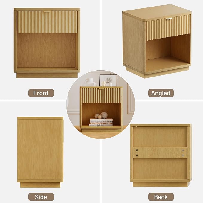 Night Stand, Nightstand with Drawers Bedside Table End Table, Modern Fluted Nightstand Bed Side Table for Bedroom Living Room (Natural) - Image 9