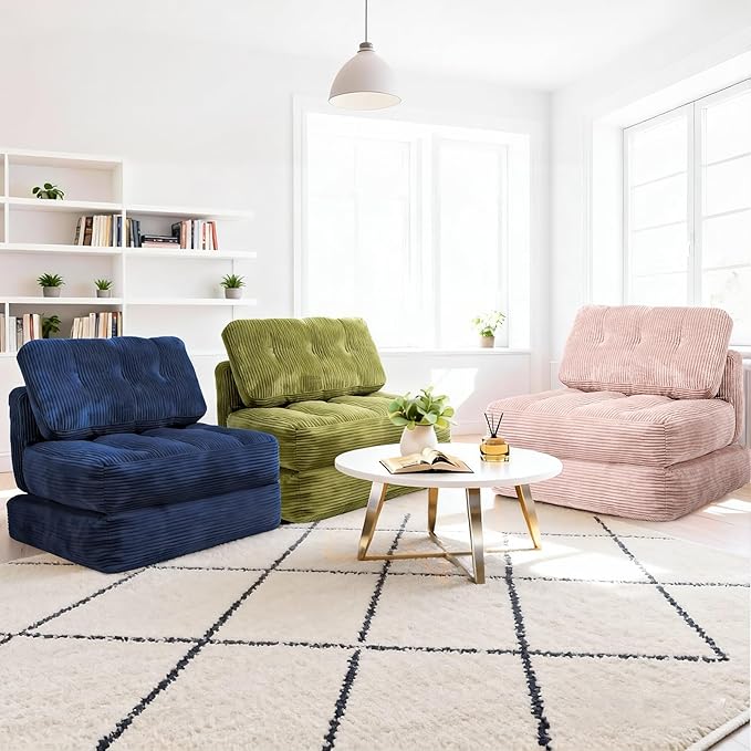 Art3d Folding Sofa Bed, Convertible Sleeper Sofa Bed with Pilow & Back Support, 3 in 1 Long Futon Boneless Couch, Comfy Floor Couch for Living Room, Bedroom, Light Pink