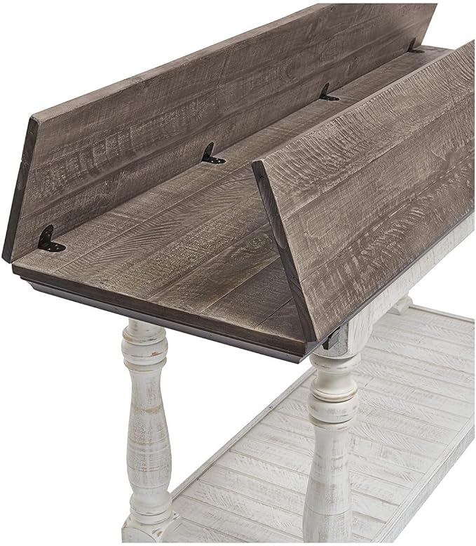 Signature Design by Ashley Havalance Farmhouse Sofa Table, Flip Top Design for Additional Dining Space and Fixed Lower Shelf, Gray & White with Weathered Finish