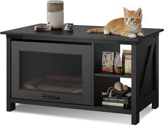 WLIVE Coffee Table with Storage, Modern Coffee Table with Flip-up Door, 2-in-1 Center Table Cat House Furniture for Living Room, Home, Black
