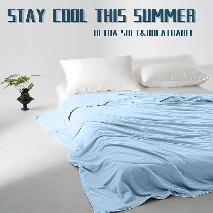DOWNCOOL Cooling Comforter Queen Size, Blue Cooling Blanket for Hot Sleeper, Lightweight & Breathable Blanket for Night Sweats,Dual-Side Cooling Summer Bedding,90"X90"