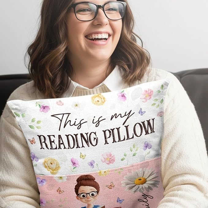 Custom Pocket Pillow, Birth Month Flower Personalized Book Reading Pillow, Bookish Gifts for Book Lovers, Bookworms, Readers, Reading is My Therapy, Librarian Gifts for Women Students
