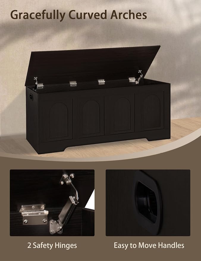 DINZI LVJ Storage Chest, 50” Extra Large Storage Bench with 2 Safety Hinges, Wooden Toy Box with Flip-Top, Large Trunk for Living Room, Playroom, Easy Assembly, Espresso - Image 5