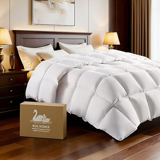 Goose Down Fiber Comforter California King Size – All Season Naturally Breathable Duvet Insert,Cotton-Poly Blend Fabric, 8 Corner Tabs (White, California King(106"x96"))